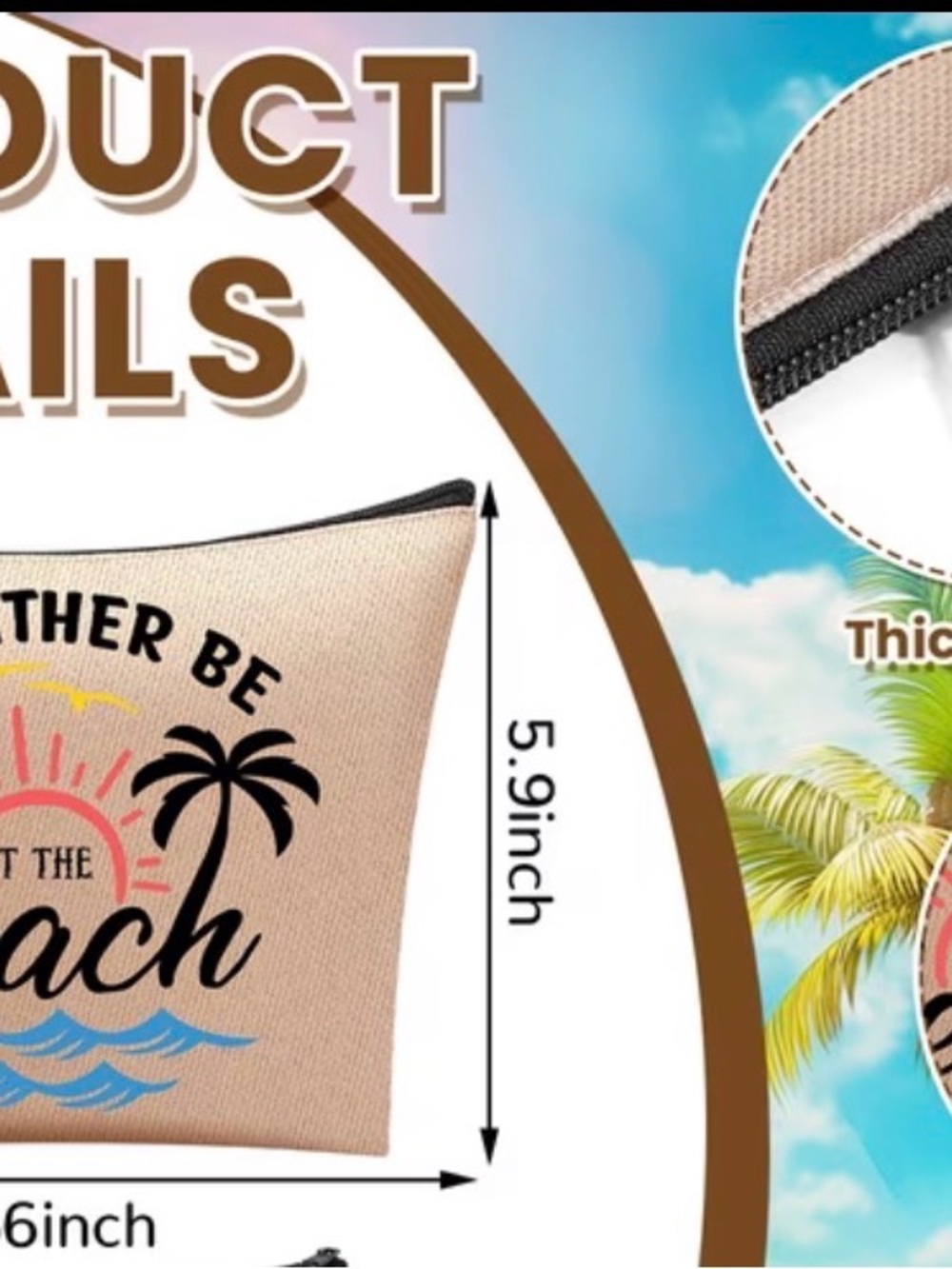 💕5/25💕Canvas Beach Pouch - Beige Summer Print - Picture 2 of 3